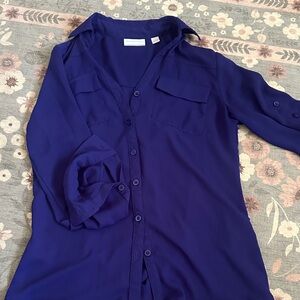 New York & Company Deep Blue Button-Down Blouse
